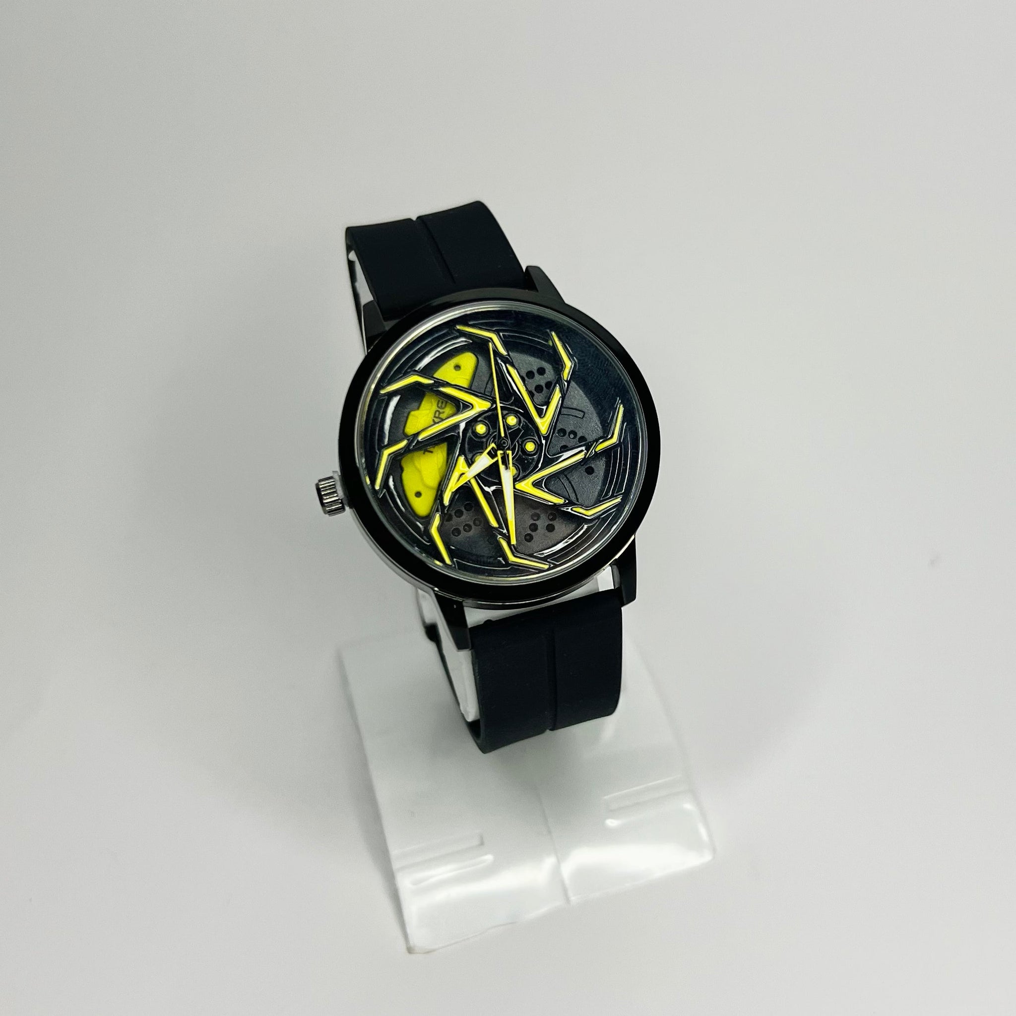 Spinning Car Wheel Yellow Watch| 44mm | Strap