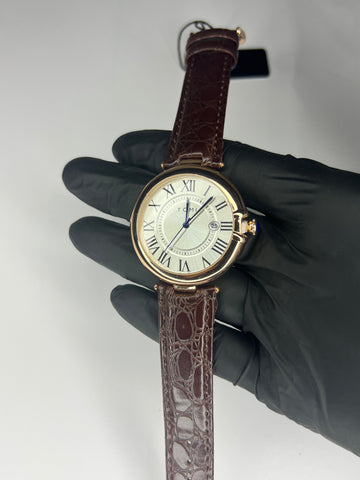 TOMI Roman Brown Leather Strap | White Dial