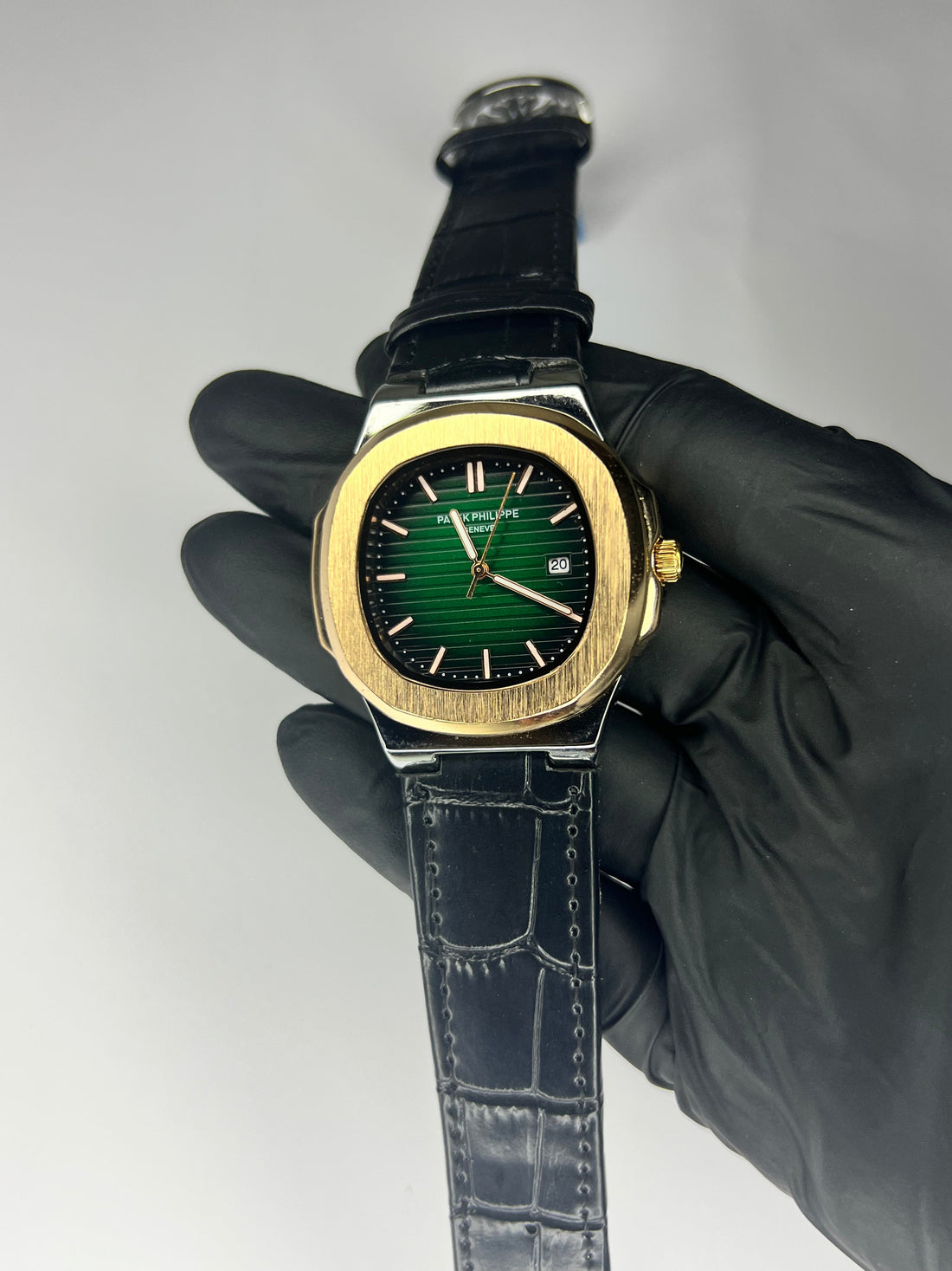 Patik Philippe Green Dial | Gold Tone Bezel | Black Strap