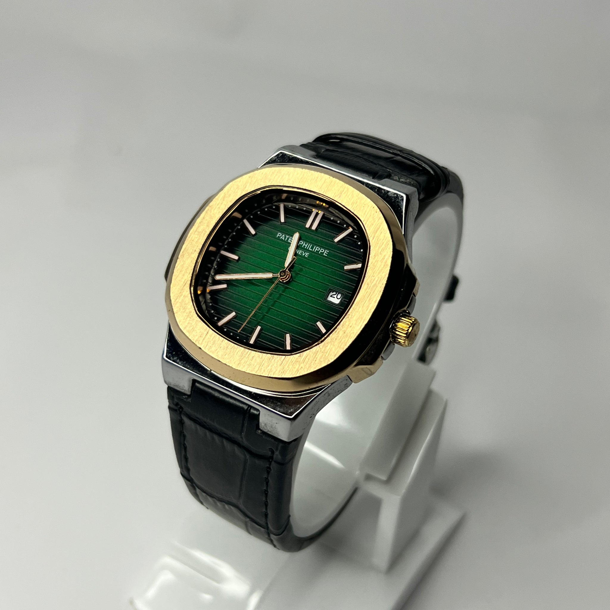 Patik Philippe Green Dial | Gold Tone Bezel | Black Strap