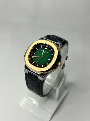 Patik Philippe Green Dial | Gold Tone Bezel | Black Strap